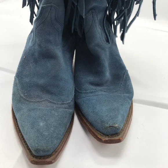 American Rebel Boot Co Elvis Presley Blue Suede leather Boots Fringe Size 6.5 - Picture 6 of 10